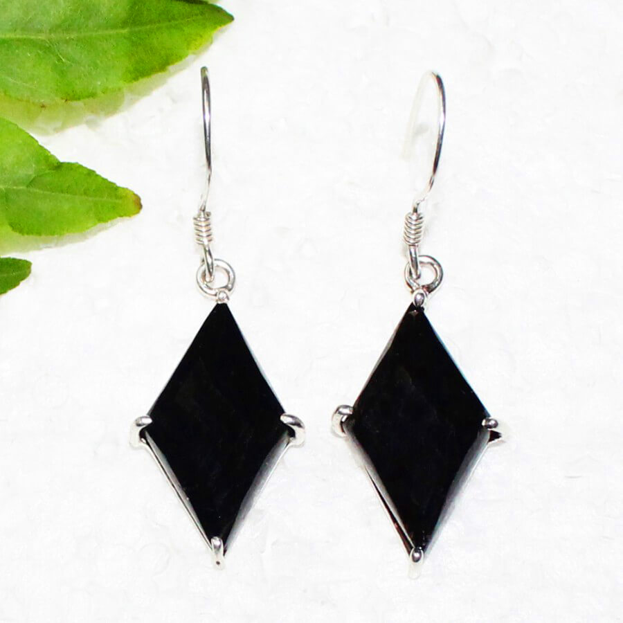 925 Sterling Silver Natural Black Tourmaline Earrings, Handmade Gemstone Jewelry, Silver Earrings Dangle, Gift For Women