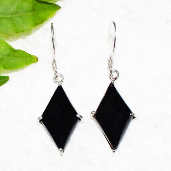 925 Sterling Silver Black Tourmaline Earrings Handmade Jewelry Gemstone Birthstone Earrings front picture