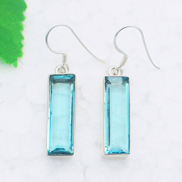 925 Sterling Silver Blue Topaz Earrings Handmade Jewelry Gemstone Birthstone Earrings front picture