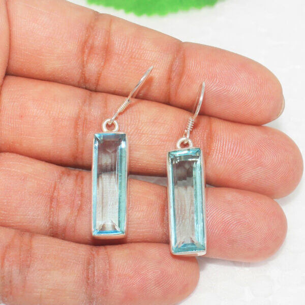 925 Sterling Silver Blue Topaz Earrings Handmade Jewelry Gemstone Birthstone Earrings hand picture