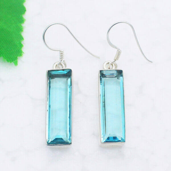 925 Sterling Silver Blue Topaz Earrings Handmade Jewelry Gemstone Birthstone Earrings front picture