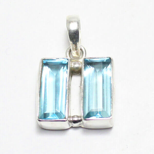 925 Sterling Silver Blue Topaz Necklace Handmade Jewelry Gemstone Birthstone Pendant front picture