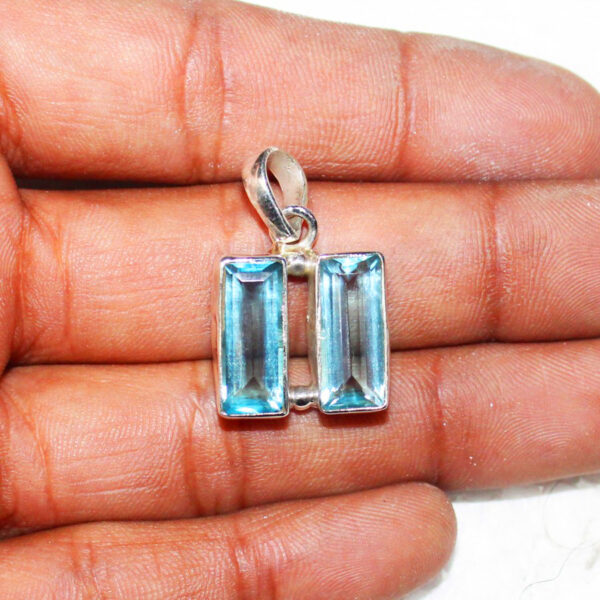 925 Sterling Silver Blue Topaz Necklace Handmade Jewelry Gemstone Birthstone Pendant hand picture