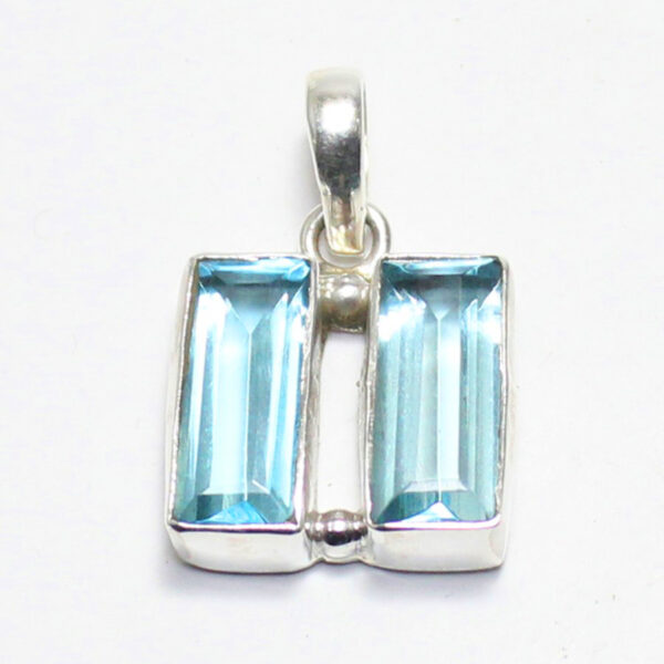 925 Sterling Silver Blue Topaz Necklace Handmade Jewelry Gemstone Birthstone Pendant front picture