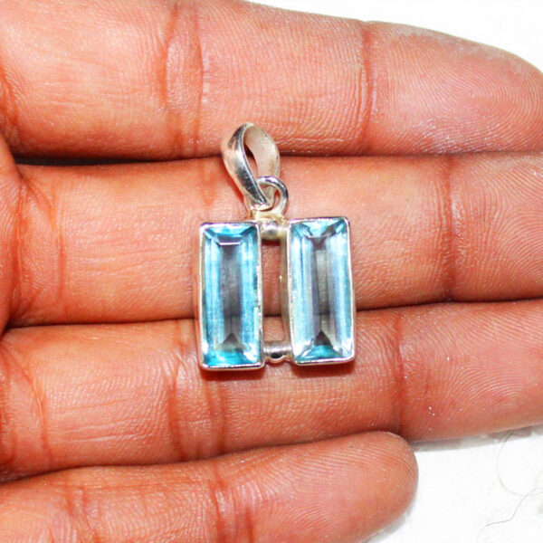 925 Sterling Silver Blue Topaz Necklace Handmade Jewelry Gemstone Birthstone Pendant hand picture
