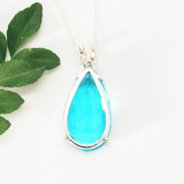 925 Sterling Silver Blue Topaz Necklace Handmade Jewelry Gemstone Birthstone Pendant back picture