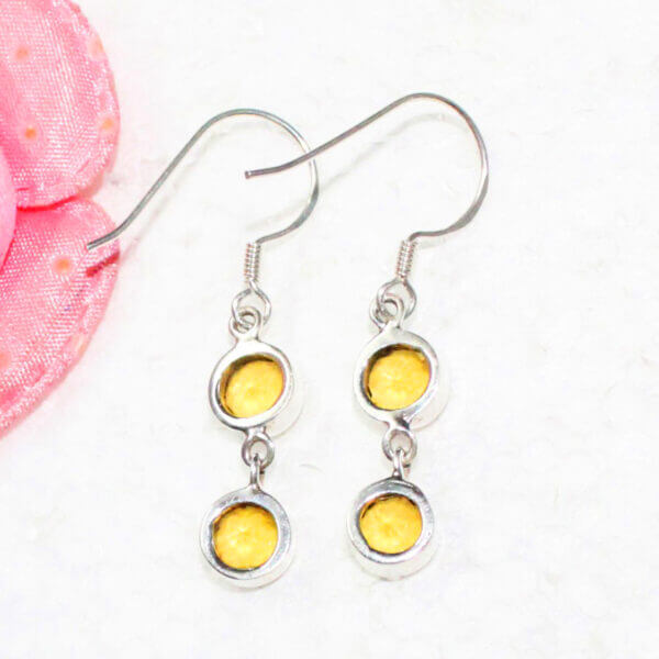 925 Sterling Silver Citrine Earrings Handmade Jewelry Gemstone Birthstone Earrings back picture