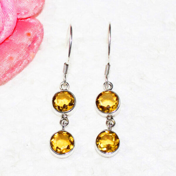 925 Sterling Silver Citrine Earrings Handmade Jewelry Gemstone Birthstone Earrings front picture