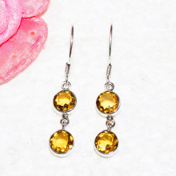 925 Sterling Silver Citrine Earrings Handmade Jewelry Gemstone Birthstone Earrings front picture