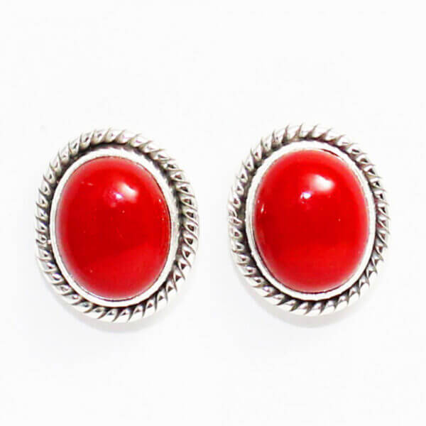 925 Sterling Silver Coral Earrings Handmade Jewelry Gemstone Birthstone Earrings front picture