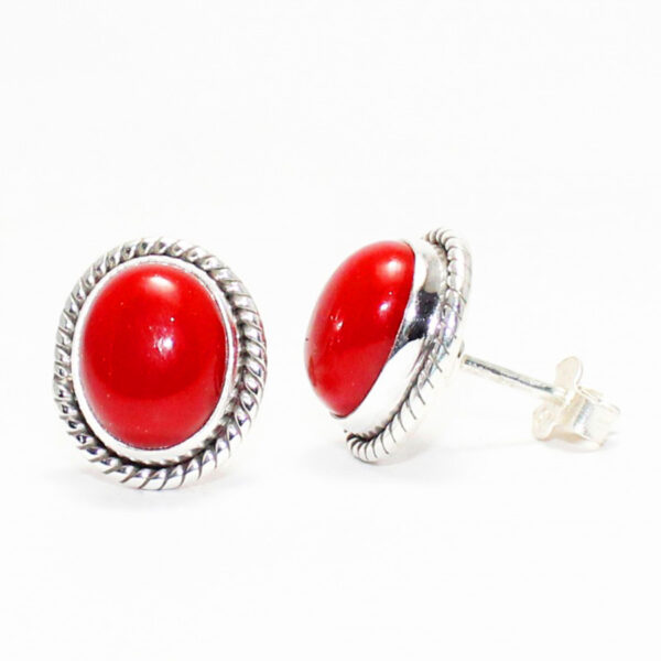 925 Sterling Silver Coral Earrings Handmade Jewelry Gemstone Birthstone Earrings side picture