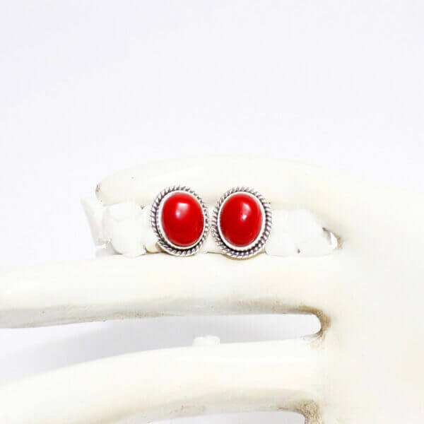 925 Sterling Silver Coral Earrings Handmade Jewelry Gemstone Birthstone Earrings hand picture