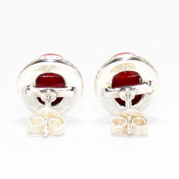 925 Sterling Silver Coral Earrings Handmade Jewelry Gemstone Birthstone Earrings back picture