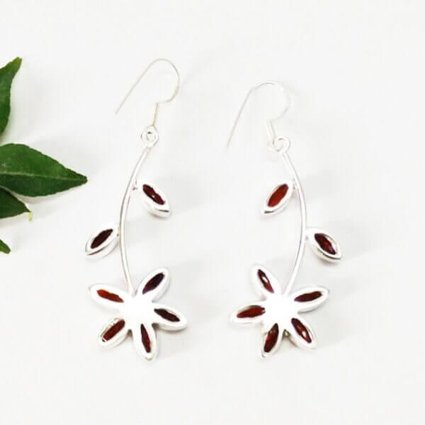 925 Sterling Silver Garnet Earrings Handmade Jewelry Gemstone Birthstone Earrings back picture