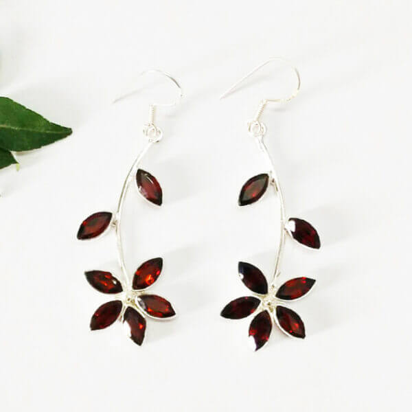 925 Sterling Silver Garnet Earrings Handmade Jewelry Gemstone Birthstone Earrings picture