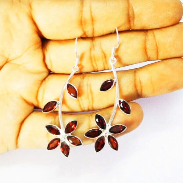 925 Sterling Silver Garnet Earrings Handmade Jewelry Gemstone Birthstone Earrings hand picture