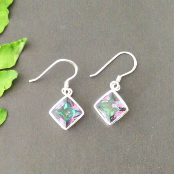 925 Sterling Silver Mystic Topaz Earrings Handmade Jewelry Gemstone Birthstone Earrings front picture