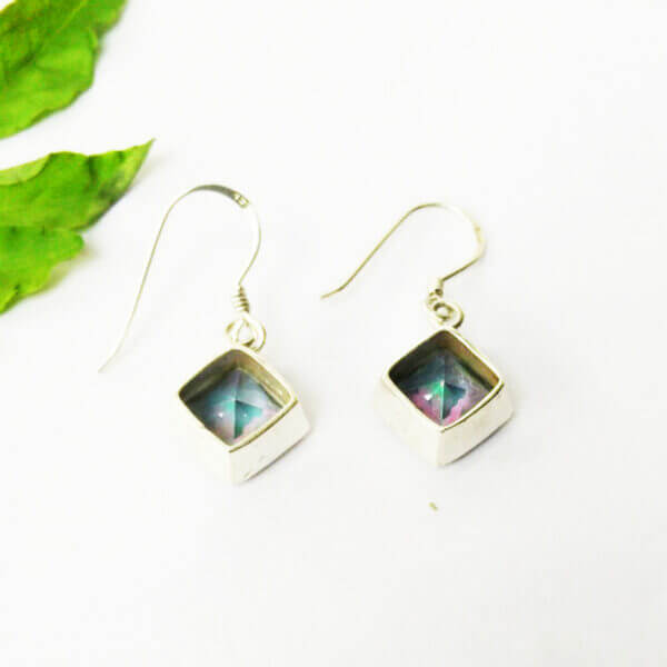 925 Sterling Silver Mystic Topaz Earrings Handmade Jewelry Gemstone Birthstone Earrings back picture