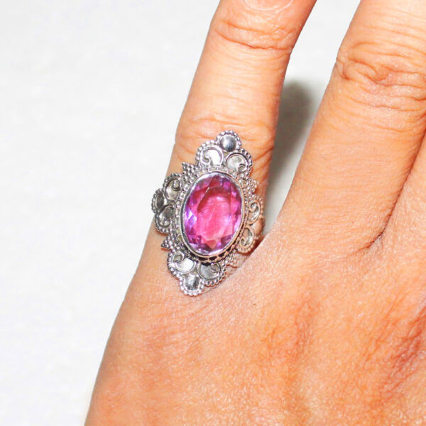 925 Sterling Silver Pink Topaz Ring Handmade Jewelry Gemstone Birthstone Ring hand picture