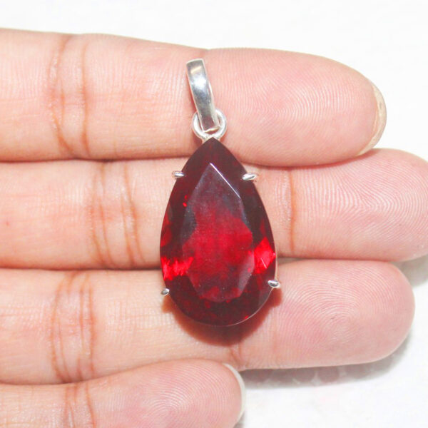 925 Sterling Silver Ruby Necklace Handmade Jewelry Gemstone Birthstone Pendant hand picture