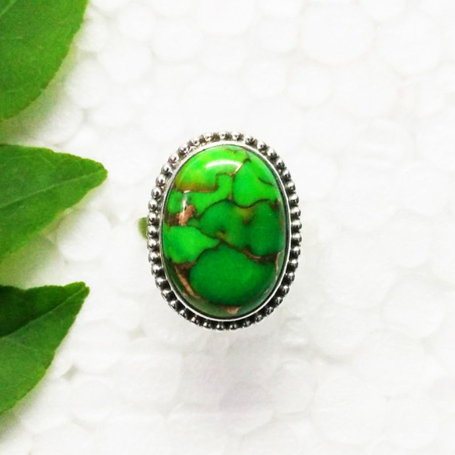 925 Sterling Silver Green Copper Turquoise Ring, Handmade Jewelry, Gemstone Birthstone Ring, Gift For Women