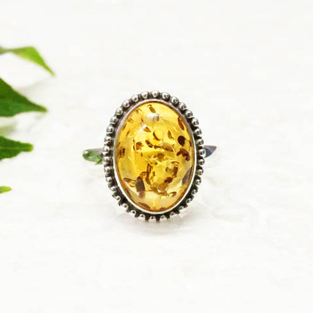 925 Sterling Silver Amber Ring, Handmade Jewelry, Gemstone Birthstone Ring, Gift For Her