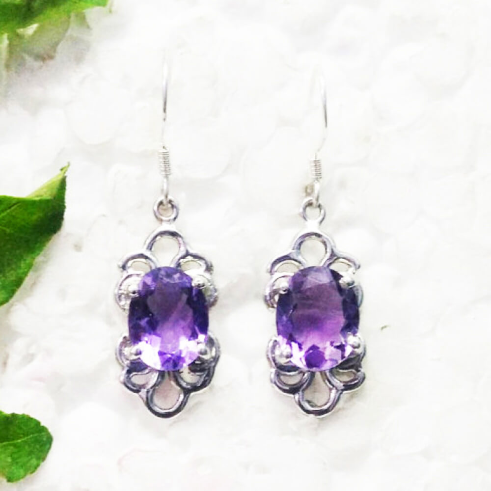 925 Sterling Silver Amethyst Earrings, Handmade Birthstone Jewelry, Silver Earrings Dangle, Gift For Women