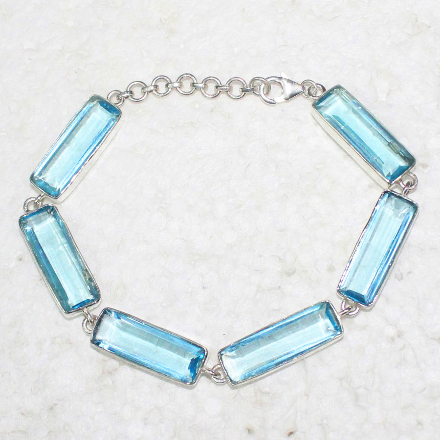 925 Sterling Silver Blue Topaz Bracelet, Handmade Jewelry, Gemstone Birthstone Bracelet, Gift For Women