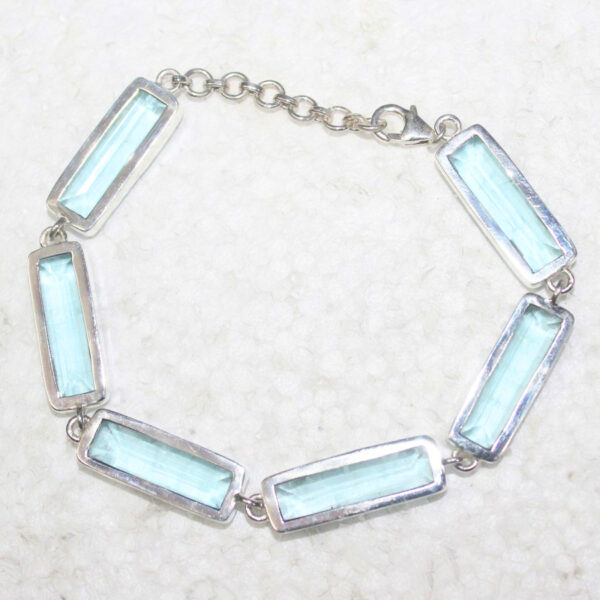 925 Sterling Silver Blue Topaz Bracelet Handmade Jewelry Gemstone Birthstone Bracelet back picture