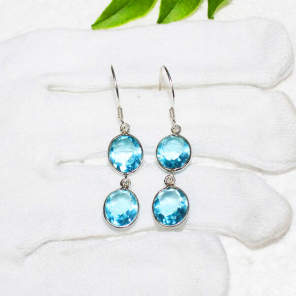 925 Sterling Silver Blue Topaz Earrings Handmade Jewelry Gemstone Birthstone Earrings hand picture