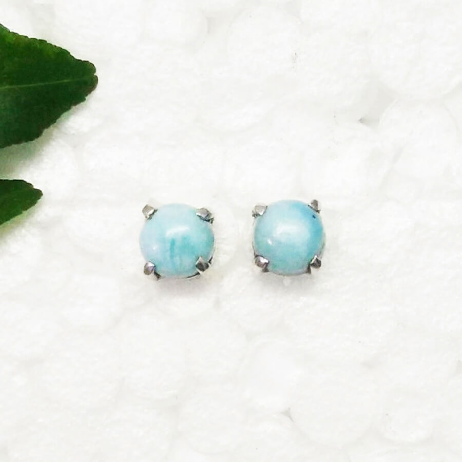 925 Sterling Silver Natural Larimar Earrings, Handmade Birthstone Jewelry, Silver Stud Earrings, Gift For Women