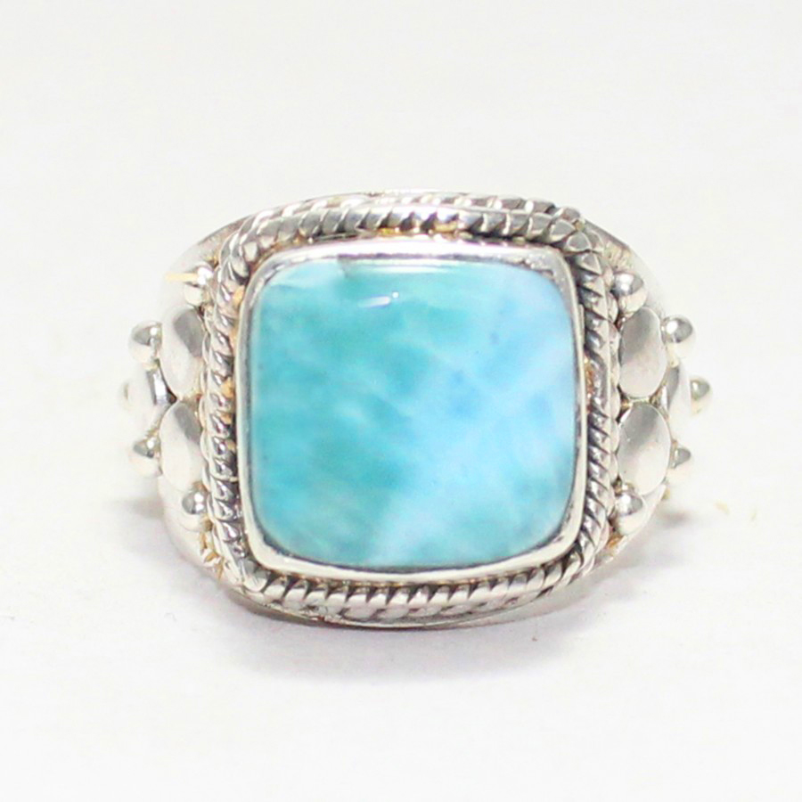 925 Sterling Silver Natural Larimar Ring, Handmade Jewelry, Gemstone Birthstone Ring, Gift For Women