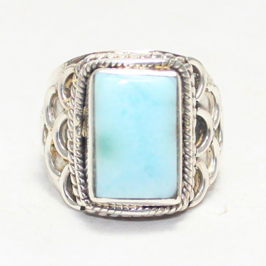 925 Sterling Silver Natural Larimar Ring, Handmade Jewelry, Gemstone Birthstone Ring, Gift For Women