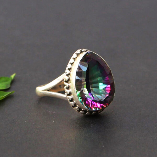 925 Sterling Silver Mystic Topaz Ring Handmade Jewelry Gemstone Birthstone Ring side picture