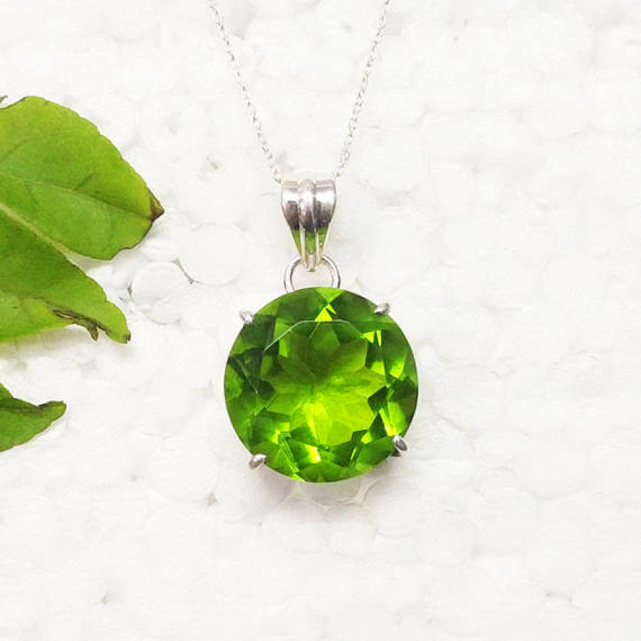 925 Sterling Silver Peridot Necklace, Handmade Jewelry, Gemstone Birthstone Necklace, Free Silver Chain 18″, Gift For Her