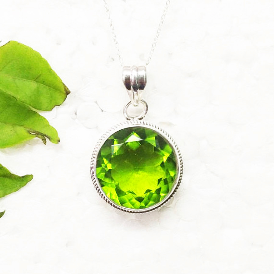 925 Sterling Silver Peridot Necklace, Handmade Jewelry, Gemstone Birthstone Necklace, Free Silver Chain 18″, Gift For Women