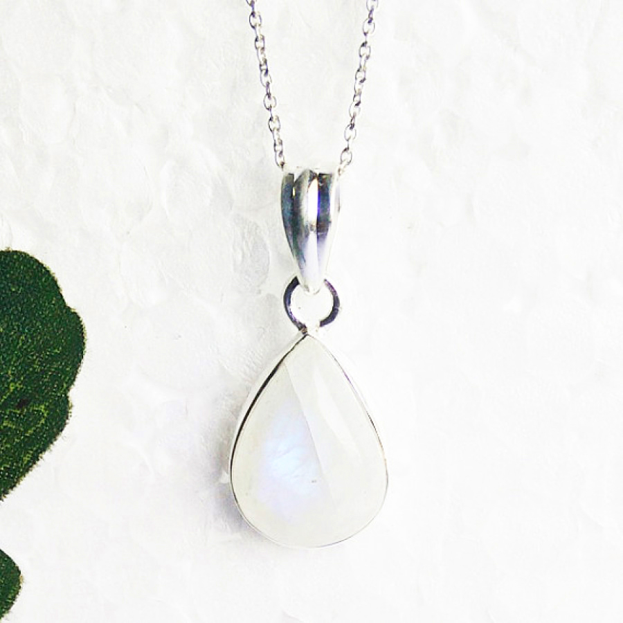 925 Sterling Silver Rainbow Moonstone Necklace, Handmade Jewelry, Gemstone Birthstone Necklace, Free Silver Chain 18″, Gift For Her