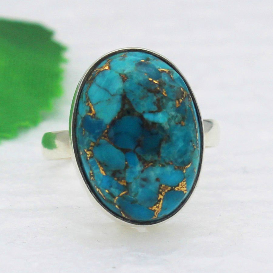 925 Sterling Silver Blue Copper Turquoise Ring, Handmade Jewelry, Gemstone Birthstone Ring, Gift For Her