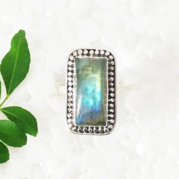 925 Sterling Silver Labradorite Ring Handmade Jewelry Gemstone Birthstone Ring front picture
