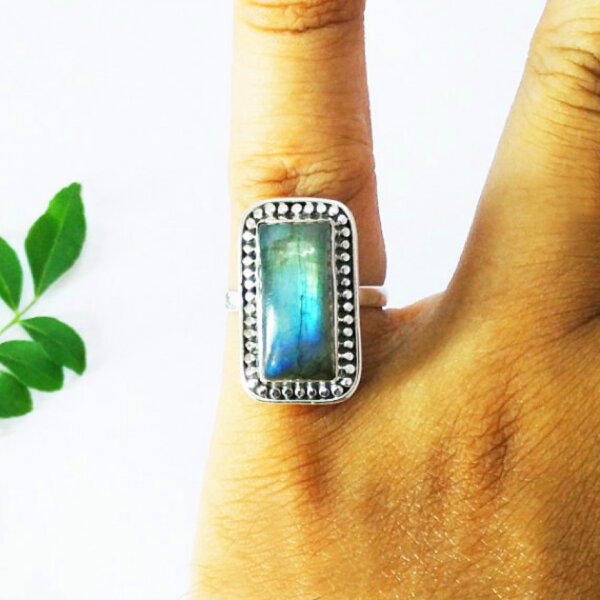 925 Sterling Silver Labradorite Ring Handmade Jewelry Gemstone Birthstone Ring hand picture