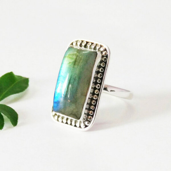 925 Sterling Silver Labradorite Ring Handmade Jewelry Gemstone Birthstone Ring side picture