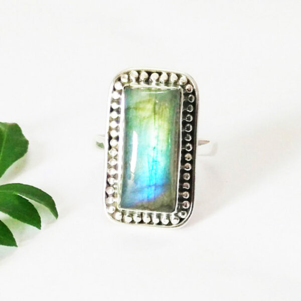 925 Sterling Silver Labradorite Ring Handmade Jewelry Gemstone Birthstone Ring front picture