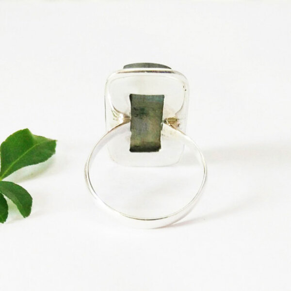 925 Sterling Silver Labradorite Ring Handmade Jewelry Gemstone Birthstone Ring back picture